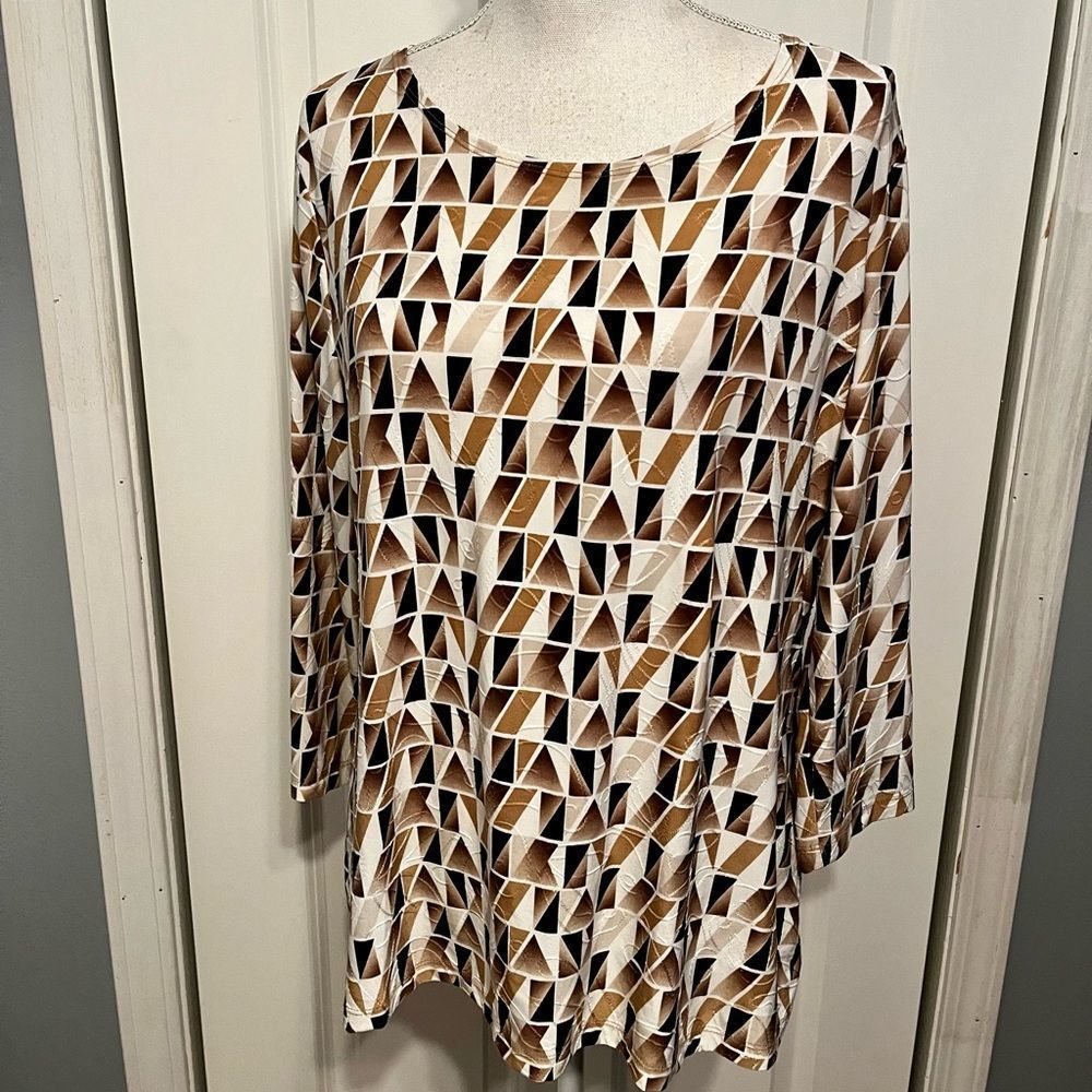 Large JM Collection Block Brown Multi Color Top